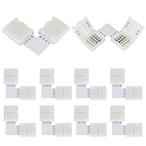 Zitrades LED Strip Connector 4 Pin, Compatible with 10mm Width SMD 5050 RGB Strip Light, Strip to Strip Jumper (10PCS L Shape + 20PCS Clips)