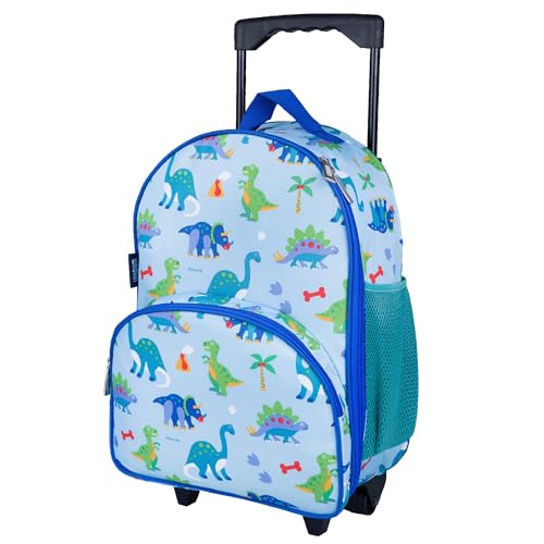 Image of Wildkin Kids 16 Inch Rolling Luggage for Boys & Girls - Lightweight Carry-On Suitcase with Telescoping Handle & Rolling Wheels for School, Travel & Overnight Trips (Dinosaur Land)