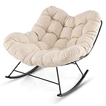COSTWAY Outdoor Rocking Chair, Oversized Patio Wicker Egg Chair with Thick and Removable Cushion, Rattan Comfy Rocking Lounge Chairs for Living Room, Balcony & Yard (Beige, 110 x 95 x 94 cm)