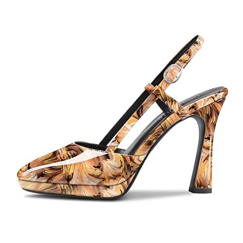 DearOnly Women Chunky Block High Platform Heel Pointed Toe Pumps Slingback Prom Dress 3.9 Inches Heels2