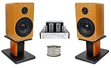 Rockville BluTube 70w Tube Amplifier Receiver Bundle Blue 14G50 OFC, Pair RockShelf 54C Speakers & 2 RHT8C Computer/Bookshelf Desktop Speaker Stand (4 Items)