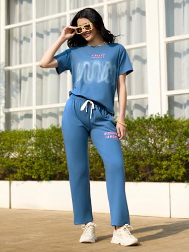 Image of ZEYO Night Suit for Women's Typography Printed Night Dress of Top and Pyjama