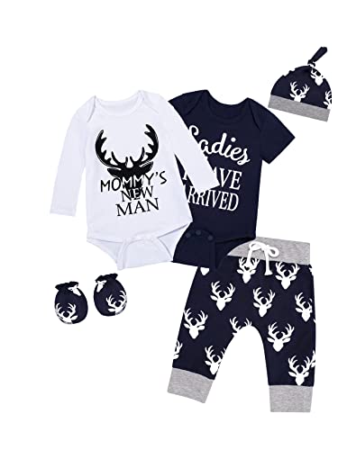 Image of bakjuno 5PCs Newborn Baby Deer Outfit Hunting Baby Boy Shower Infant Clothes Pant Set