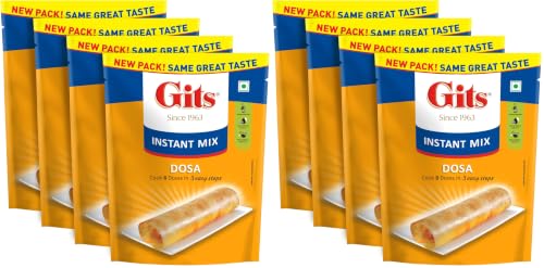 Image of Gits Instant Rice Dosa Breakfast Mix, Makes 8 per Pack, Pure Veg, South Indian Breakfast Mix, 800g (Pack of 8, 200g Each)