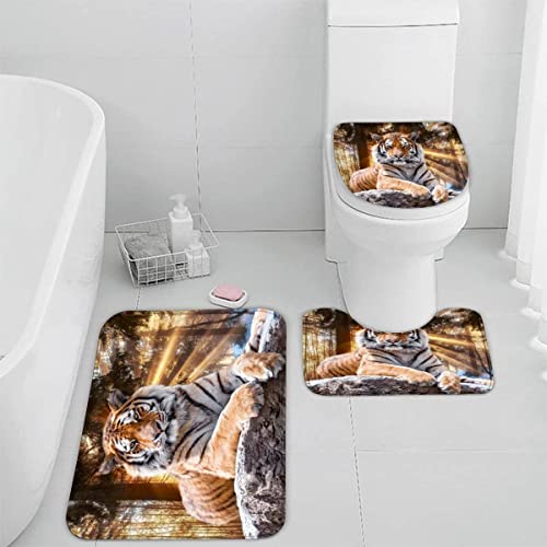 Zifarm Badematte rutschfeste 50x80 cm Tiger Badvorleger-Set 3D Drucken Winter Waldtiere Mikrofaser Flanell Absorbierend… – Bild 5