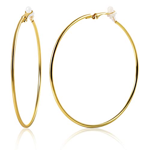 OwMell 1 Pair Big Circle Clip On Earring Stainless Round Simple Hoop Ear Cuffs No Piercing (Diameter of 5 cm)