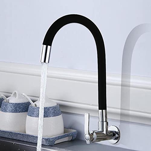 Grifo de Cocina de Pared Agua Fria Un Solo Agujero Giratorio Libre Enjuague Latón Duradero Grifo Fregadero Cocina-Negro-C Cover