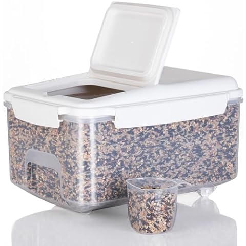 LivLab Mker 10 lbs Cereal Containers Storage - Airtight Flour Storage Container with Lids & 10 lbs Rice Dispenser, BPA Free Pantry Containers for Sugar and Cereal, White Cover
