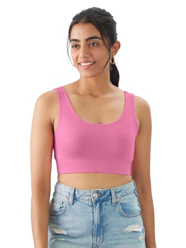 Image of The Souled Store Solids: Flamingo Pink Women and Girls Pull On Cotton Blend Bralette Top