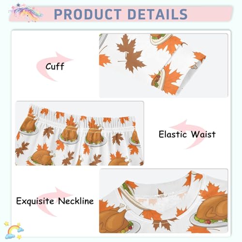Pajama Sets Long Sleeve Turkey and Leaves Pattern Soft Comfy Sleepwear 2 Piece PJS 3-8T4