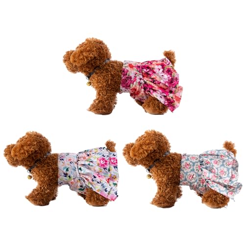 Image of CuteBone Female Dog Diapers with Skirts 3 Pack Reusable Puppy Dresses Pants for Heat Cycle Period QBD03S