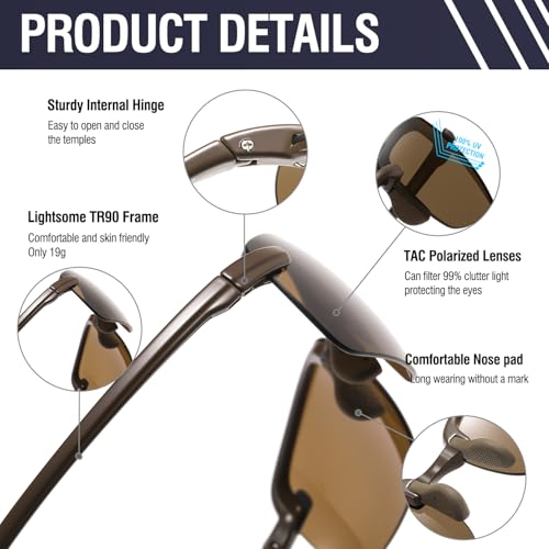 DUCO Sports Sunglasses for Men Women Lightweight Rimless Frame Polarized Sun Glasses Running Fishing Driving DC60033