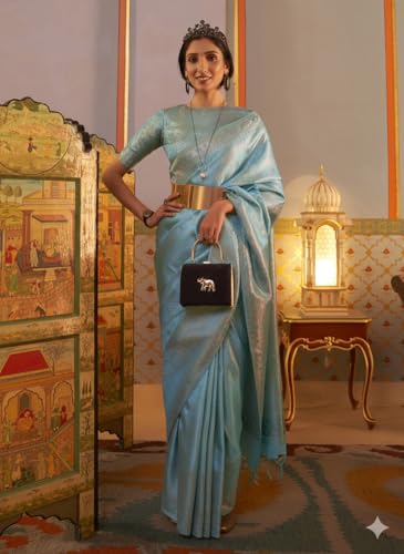 Image of SWORNOF Women's Banarasi silk Saree With Unstitched Blouse Piece