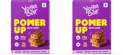 Image of Yogabar Power Up 20g Protein Bar (5 Bars, Coffee Rush, No Added Sugar) | Least Net Carbs | Zero Added Sugar Protein Bars | High Protein Blend - Whey Protein Concentrate, Isolate, Peanuts & Soy | Healthy Protein Snacks