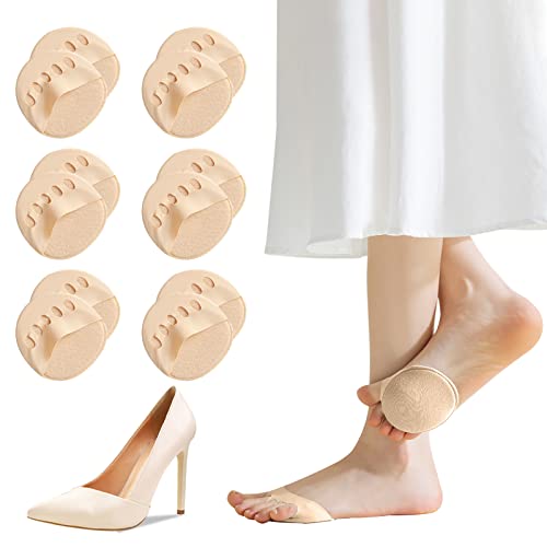 Caudblor 6 Paar Füßlinge Zehensocken damen Toe Socks Invisible Baumwolle Zehenkappe Vorfußpolster Schwarz Beige High Heel Kissen Schuheinlagen 36-39 39-42