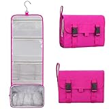Relavel HangingTravel Toiletry Bag for Women, Large Capacity Toiletries Bag, Travel Essentials Organizer, Hanging Makeup Case for Accessories, Waterproof Bathroom Shower Bag (hot pink)