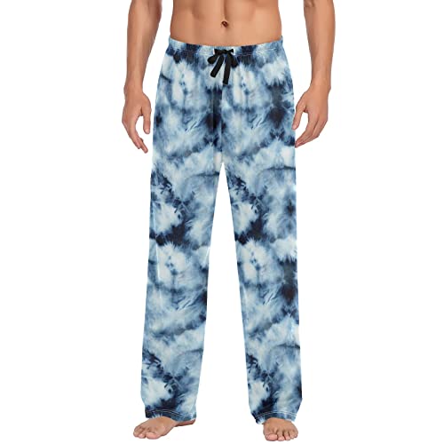 Ollabaky Tie Dye Indigo Color Pajama Pants Men Sleep Lounge Pants Pjs Bottoms with Pockets, M