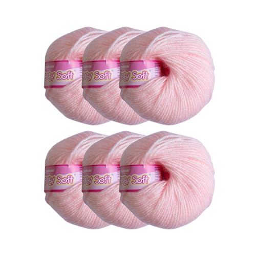 Image of Vardhman Baby Soft Yarn Pack of 6 - 4-Ply Acrylic Wool 150g Total | Soft Yarn for Knitting & Crocheting Baby Blankets, Sweaters, Toys & Accessories | 86m per 25g Ball (1, Baby Pink)