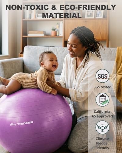 Image of Trideer Yoga Ball for Exercise, Pilates, Core & Balance Training, Stability Ball for Pregnancy & Birthing Prep, Physical Therapy, Daily Stretching, Office Chair for Active Sitting, Quick Pump Included