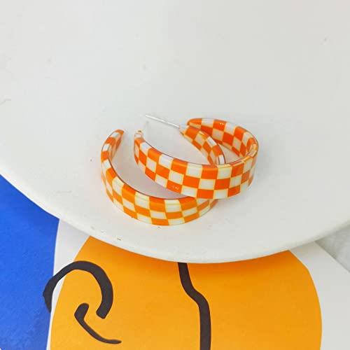 C Shaped Minimalist 80s Acrylic Drop Earrings Checkerboard Y2k Lightweight Hoop Earrings for Women Jewelry Gift3
