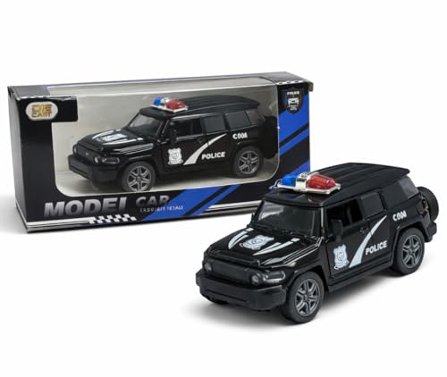 Image of 1:36 Scale Miniature Indian Police Car Model - Die-Cast Metal Pull Back Vehicle with Openable Doors - Alloy Police Toy Car for Kids, Boys & Collectors (Black)
