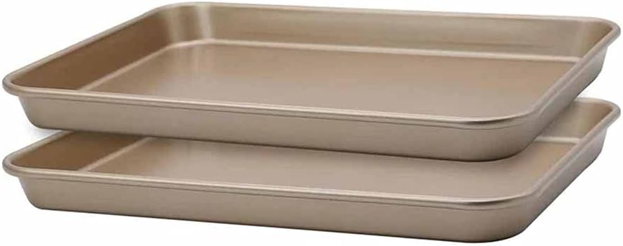 Carbon Steel Baking Trays Set Non-Stick Cake/Cookie Sheets Bakeware Set of 2 for Cooking Roasting 32.5x23.5x3cm