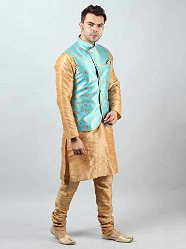 Image of Uri and MacKenzie Men's Silk Blend Kurta Churidar Pyjama with Stylish Nehru Jacket