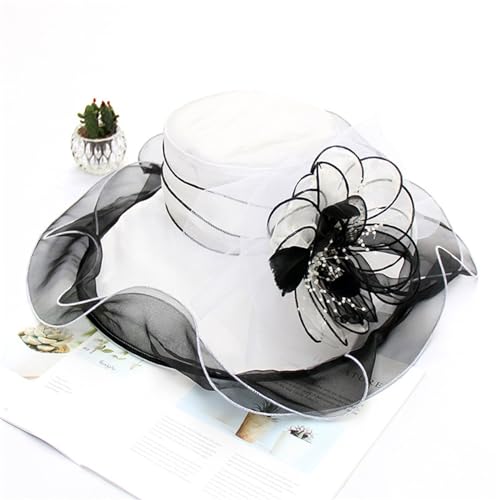 ONDIAN Cappello in Organza da Donna Cappello da Spiaggia da Donna Cappello Estivo Femminile in Organza Cappello da Sole Pieghevole (Colore : Bianca, Size : One Size)