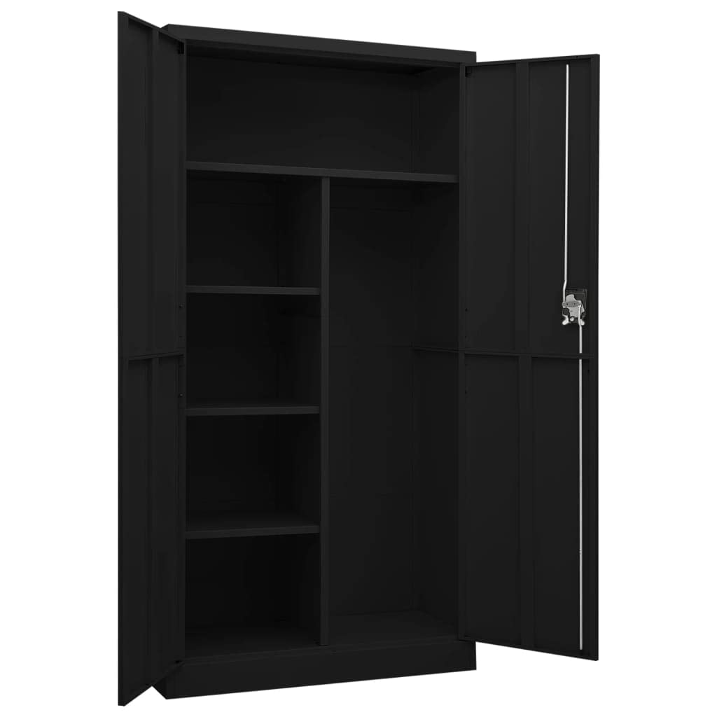 Armario de Metálico Armario Archivador Metálico de Oficina Mueble de Almacenamiento Puerta Seguridad,Estanterías Metálicas-Negro-