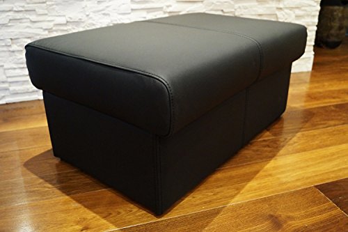 Quattro Meble Schwarz Echtleder Hocker aufklappbar mit Stauraum Sitzhocker Rindsleder Sitzwürfel 90x55 Fußhocker Polsterhocker Echt Leder Puff