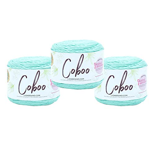 Image of Lion Brand Yarn, Coboo Cotton Blend Crochet Yarn, Lichen, Green, 3 Pack