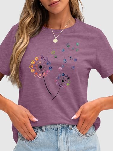 Image of Anbech Womens Dandelion Graphic T-Shirts Teen Girls Cute Sunflower Print Casual Tee Tops