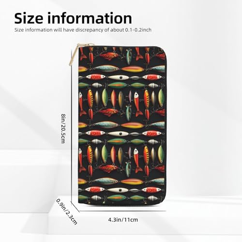 Leather Thin Slim Wallets for Women & Men - Colorful Fish Hook Print Card Wallet Holder with Zipper2