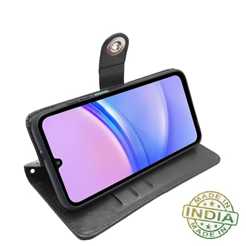 Image of Pikkme Flip Cover Leather Finish | Inside TPU with Card Pockets | Wallet Stand and Shock Proof | Complete Protection Button Flip Case for Samsung Galaxy F15 5G / M15 5G / M15 Prime 5G (Black)
