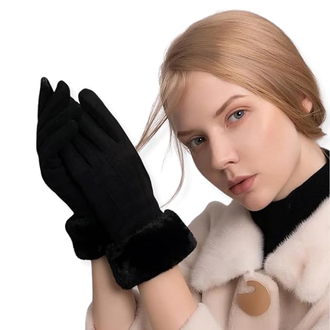 Image of Tomorrow Winter Gloves for Women, Cold Weather Suede Gloves, Touchscreen Gloves for Women, Gloves for Cold Weather and Outdoor Activities,Plush lined gloves, Thermal winter gloves