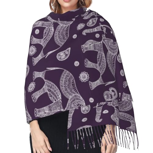 Cartoon Cute Elephant Pashmina Shawl Scarf Women'S Grandma Shawl Wrap Scarf 77"" X 27"", Black4