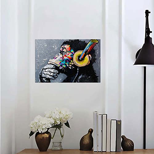Bvkilrvc Unframed Canvas Print Wall Art,Funny Dj Gorilla Modern Gallery Wall Decor Print Gift Wall Living Room Bedroom Home Party Decoration Painting Unframed #TOP5