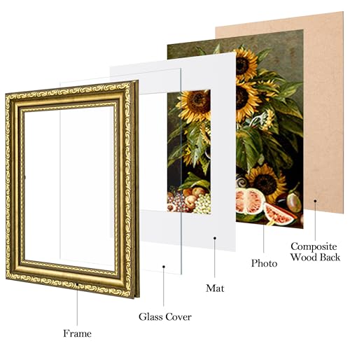 Image of eletecpro 8x10 Vintage Picture Frame, Glass Cover, Gold, 2-Pack | Display Photo 5x7 with Mat or 8x10 without, Horizontal or Vertical, Tabletop or Wall Decor