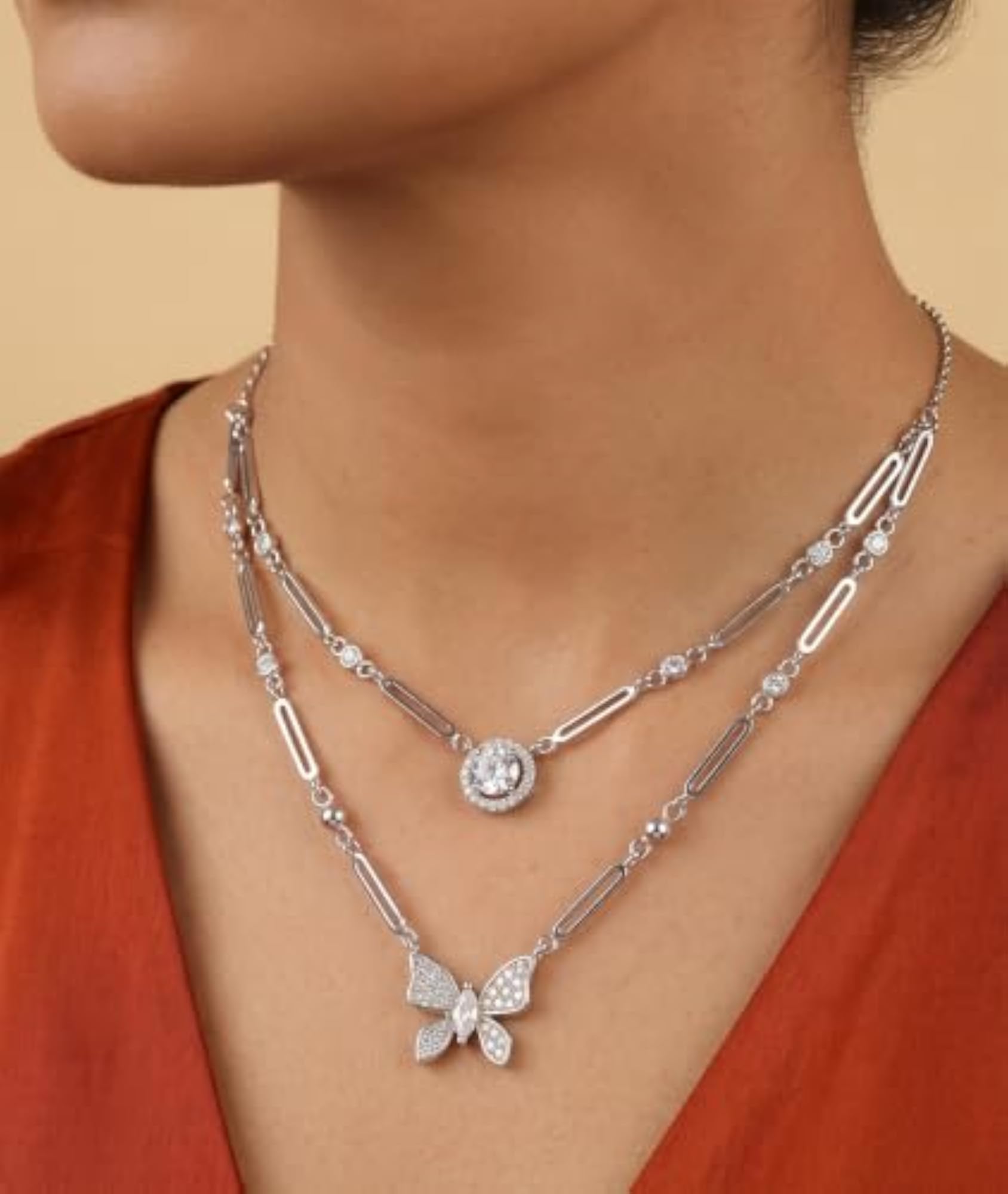Sterling Silver 925 Layered Butterfly Pendant Necklace