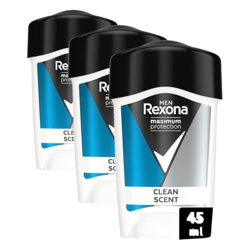 Rexona Maximum Protection Clean Scent - Desodorante en crema Antitranspirante para hombre, 45ml (Paquete de 3)