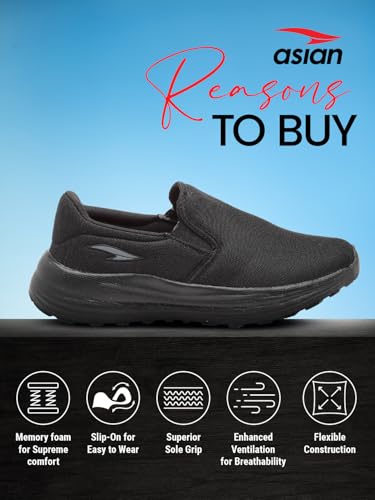 Image of ASIAN Men SUPERWALK-19 Casual wear Walking and Running Shoes Without Laces, Lightweight and Comfortable Shoes with Upper Fabric for Men & Boys
