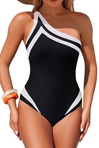 Eagerbuy Women's One Piece Swimsuit One Shoulder Bathing Suits Tummy