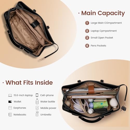 Image of Laptop Tote Bag for Women 15.6 Inch Waterproof Leather Computer Laptop Bag Women Business Office Work Bag Briefcase Large Travel Handbag Shoulder Bag