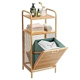 Giantex Laundry Hamper Tilt-Out Laundry Linen Hamper Bamboo Freestanding Clothes Basket W/Shelf & Removable Liner, Storage Laundry Shelf for Bathroom Living Room Bedroom, Natural