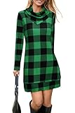 STYLEWORD Women's 2026 Christmas Sweater Winter Top Plaid Dress Long Sleeve Cowl Neck Tunic Tops Shirts for Legging Outfit(Black and Green Plaid,L)