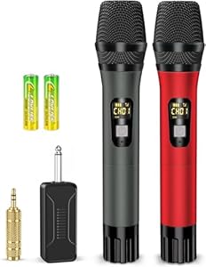 Mikrofon kabellos, Funkmikrofon mit wiederaufladbarem Empfänger, 6,35 Klinke, 160 Fuß Reichweite, Auto-Connect Funktion, geeignet für Karaoke, Partysingen, Gottesdienste, Vorträge und DJ-Auftritte