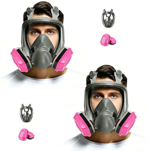 2 Sets Full Facepiece with Filters, for Painting, Car Spraying, Organic Vapor, Chemicals, Dust, Gas, Welding, Woodworking, Polishing, Sanding