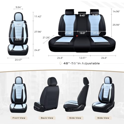 Image of Coverado Car Seat Covers Front, Seat Covers for Cars, Waterproof 2-Pack Car Seat Cushions, Leather Carseat Seat Protectors, Universal Seat Covers Fit for Most Sedans Pick-up Trucks(Black&Light Blue)