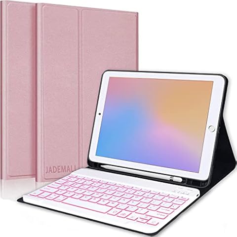 Keyboard Case for iPad 9th Generation(2021) /iPad 8th Generation(2020) /iPad 7th Generation(2019) 10.2 Inch, JADEMALL Backlit Wireless Keyboard with case for iPad Air 3, iPad Pro 10.5 2017, Rose gold Cover