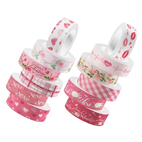 Lurrose 12 Rollos Cinta Washi De San Valentín Dispensador Linda Cinta Pegatinas Embalaje Resaltador Doble Cinta De Papel Cintas Para Envolver Cinta Adhesiva Cinta Artesanal Cintas De Papel